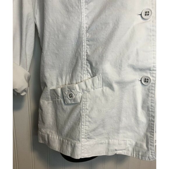 Basic Editions Women’s Size M White Canvas Jacket Button Up Roll Tab Sleeve - Picture 4 of 6
